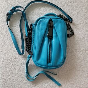 Aimee Kestenberg Turquoise Leather Crossbody with Gunmetal Chain